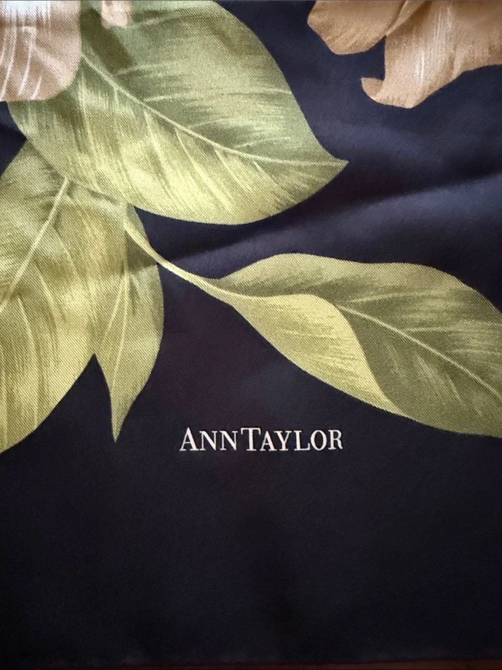 Vintage 90s Ann Taylor Black Silk Orchid & Plumeria Floral Garden Cottage Scarf